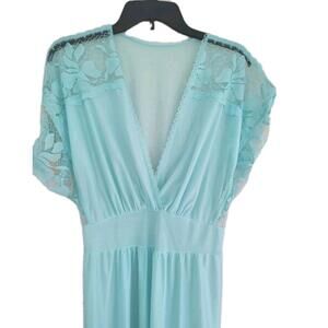 Vintage East German Dederon Nightgown GDR 1970s Blue Lace Clara Zetkin Factory M